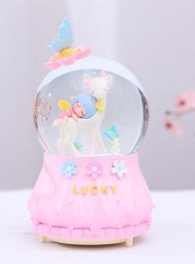 森林小仙鹿水晶球八音盒卡通女孩音乐水球创意女生日工艺礼品