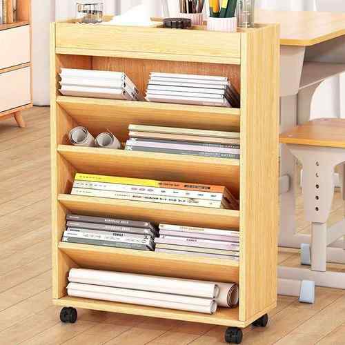 可移动书架书桌旁桌面侧边书柜图书学习用品放置架书桌收纳置物架 - 图3