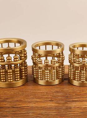 铜算盘笔筒实心铜笔筒家居办公室桌面摆饰算盘笔筒