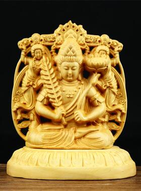 黄杨木雕刻工艺品千手观音汽车摆件八大生肖守护神供奉阿弥陀佛像