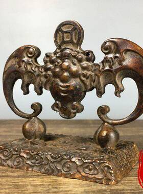 纯铜幸运蝙蝠笔架装饰品书房办公室桌面装饰镇纸压尺笔架铜笔架