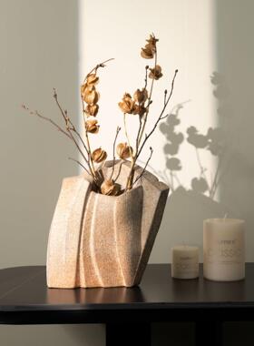 侘寂风复古树脂做旧艺术花器创意样板间民宿客厅玄关插花装饰摆件