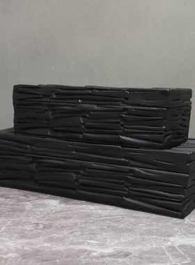 新中式树脂竹节收纳盒饰品储物盒样板房卧室书房客厅软装饰品摆件