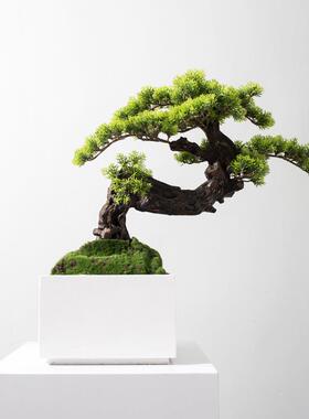 仿真植物迎客松盆景新中式样板间玄关禅意绿植软装饰品售楼处摆件