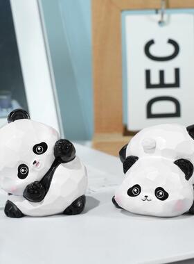 胖哒熊猫福福小摆件树脂工艺品文创可爱仿木雕摆件桌面卡通装饰品