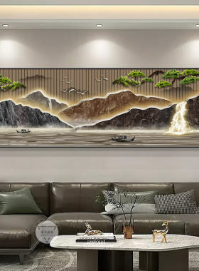 背有靠山现代轻奢客厅装饰画中式山水沙发禅意挂画茶室办公室墙壁