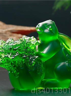 高档玉兔招财璃水晶琉璃兔子摆白菜兔艺工玻品吉祥物屋里装饰品百