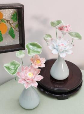 陶瓷花瓶摆件景德镇手工装饰品创意家居摆件陶瓷花花瓶送礼佳品