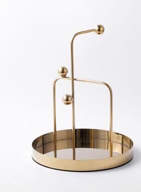 现代创意不锈钢托盘件摆卧室民宿桌FAZ面饰装客圆形厅餐桌果盘摆