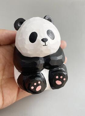 手工木雕熊猫摆件软萌治愈可爱电脑办公桌面装饰汽车车载生日礼物