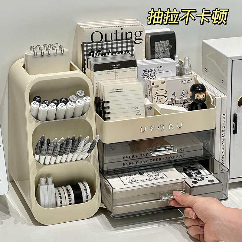 抽屉式收纳盒办公室工位神器书桌桌面笔筒多功能置物架文具整理盒,淘宝优惠券,粉丝福利购,淘宝优惠卷