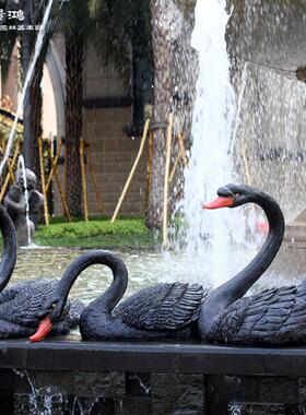 彷真浮水黑白天鹅摆件户外玻璃纤维园林景观雕塑别墅花园景观池美