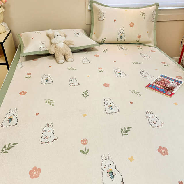 Summer ice silk mat three-piece set can be machine washed cool bed sheets for children's folding air conditioning soft mat summer mat