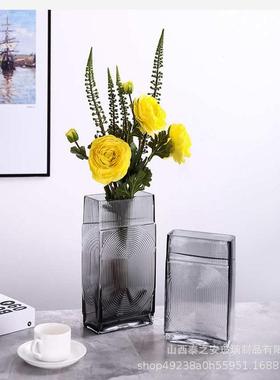 创意方形指纹玻璃花瓶人工吹制台面花瓶桌面摆件