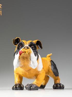 铜艺坊拳师犬黄铜小黄狗摆件客厅书房桌面小黄犬金属铜工艺品摆件