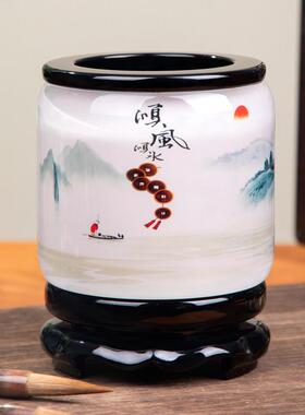 旋转毛笔笔筒大容量覆古办公室桌面领导高档装饰摆饰实用礼物定制