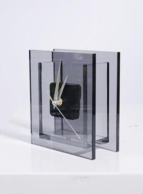 现代简约轻奢玻璃水晶台式时钟表花器客厅软装电视柜办公桌面摆件