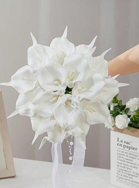 仿真马蹄莲手捧花领证订婚海芋花束新娘结婚花束珍珠马蹄莲手捧花