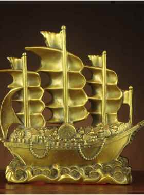 铜龙船摆件一帆风顺满载而归龙头船客厅办公室桌面装饰品工艺品