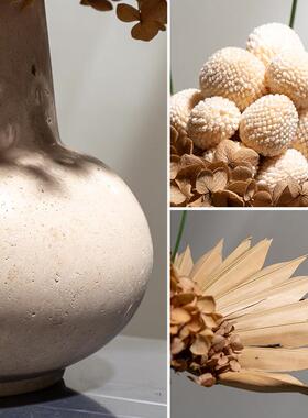 新中式侘寂风洞石插花仿真花酒店餐饮大堂前台样板间客厅桌花摆花