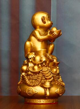 铜猴子摆件金猴献宝福猴客厅办公室桌面装饰礼品生肖猴聚宝猴