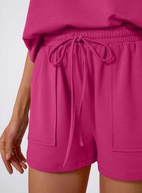 Women's Crew Neck Two-Piece Shorts Set, Casual Loose Fit