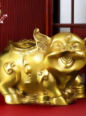 纯黄铜猪摆件吉祥物一对生肖猪工艺礼品摆饰西北缺角家居饰品客厅