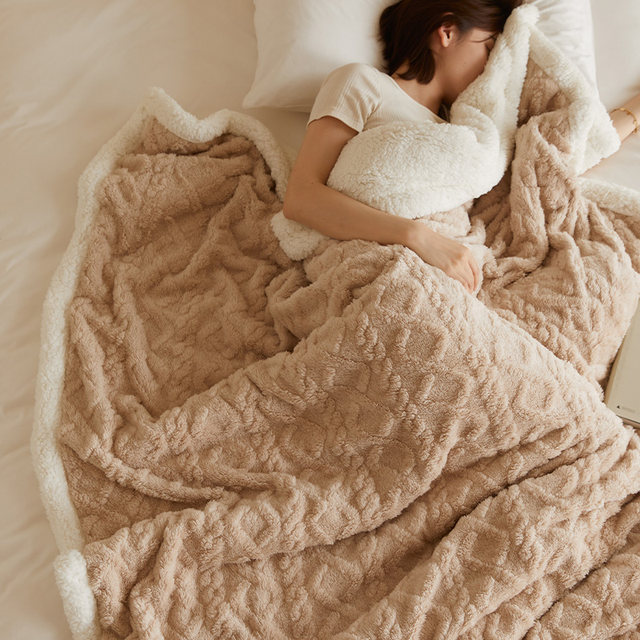 Thickened and warm coral velvet blanket carved double-sided velvet lamb velvet blanket single and double casual nap cover
