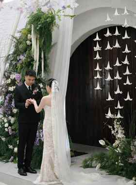 珍珠百合串吊饰婚礼庆典派对生日拍照道具网红纯白装饰彷真花布置