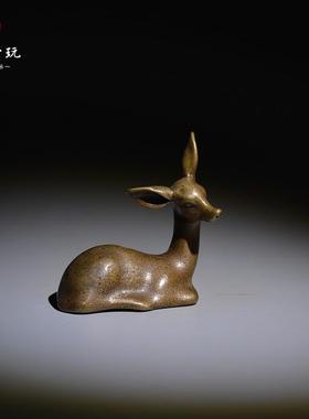 正品中式古铜小茶宠文玩书纯房摆件铜复古铜迷你鹿小铜器玩摆件小
