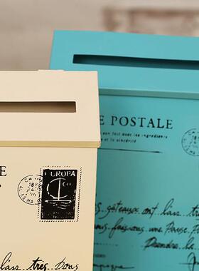 带锁信箱意见箱 挂墙铁皮箱 田园美式邮箱 心里话装饰箱 邮筒