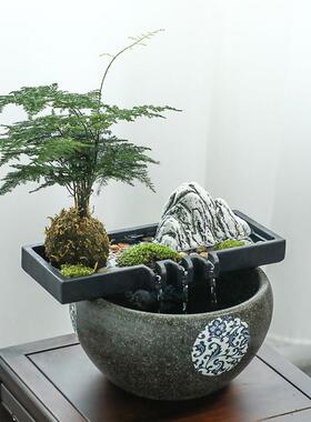 创意流水喷泉摆件客厅办公室乌金石微景观鱼缸造景观陶瓷假山摆设