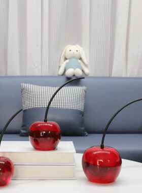 现代创意小樱桃水果摆件样板房售楼部卧室书房客厅桌面家居装饰品