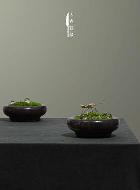 天青苔绿 新中式大理石盆景永生苔藓摆件 民宿洽谈桌面软装饰品