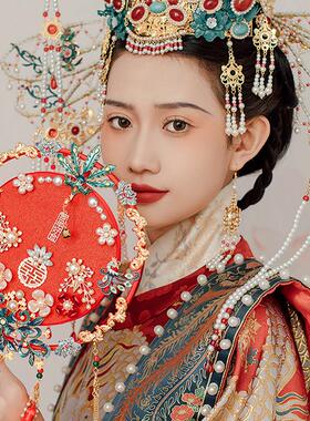 新款原创设计明制中式婚礼新娘出嫁团扇diy双面结婚喜扇秀禾手捧