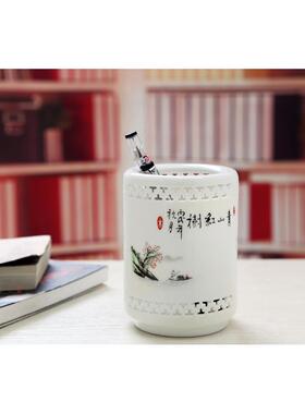 景德镇陶瓷青花镂空象牙笔筒工艺装饰商务礼品同学生日教师节礼物