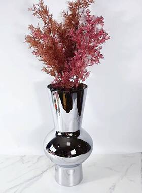 现代简约玻璃花瓶摆件居家样板间客厅茶几玄关柜银色餐厅插花花器