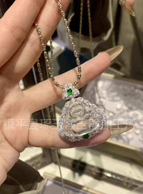 新款冰种玉髓香槟金镀银佛公吊坠白玛瑙富贵感国风绿顶珠大肚佛