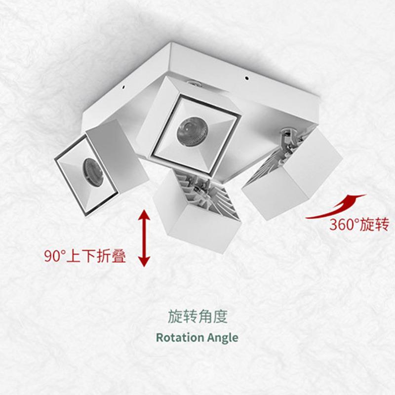 Four-head surface-mounted spotlights led living room and bedroom without main light ceiling lamp bold lamp cob surface-mounted adjustable anti-glare downlight