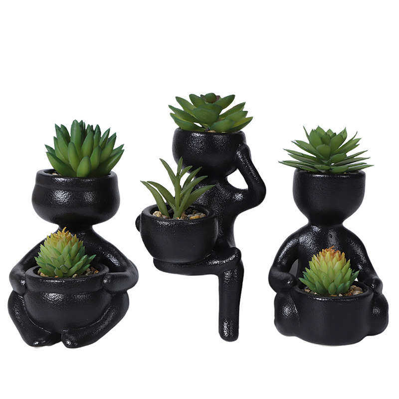 多肉陶瓷花盆酒店办公室创意桌面装饰摆件仿小人物绿植小盆栽,淘宝优惠券,粉丝福利购,淘宝优惠卷