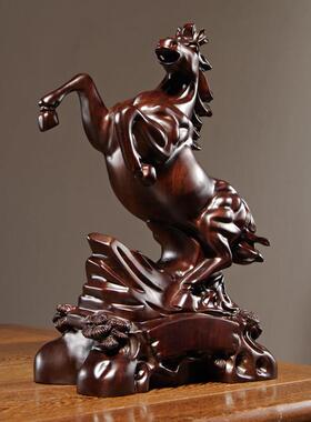 黑檀木雕马到成功摆件实木质生肖马家居客厅装饰摆设开业工艺礼品