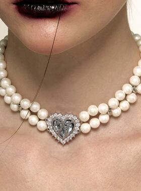 双层巴洛克复古重工满镶闪钻气质珍珠锁骨颈链