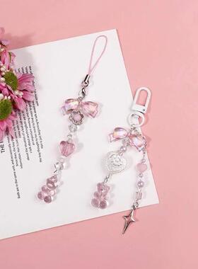 Y2K Phone Charm Bow Heart Star Keychain Pendant Kawaii Key