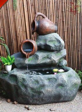田园假山喷泉流水景观养鱼池鱼缸阳台庭院花园户外装饰摆件太阳能