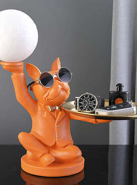 法斗犬摆件床头灯客厅家居轻奢装饰玄关钥匙收纳托盘乔迁新居礼品