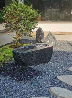 黑山石流水中式公园水景别墅户外景观摆件石雕养鱼池水钵盆