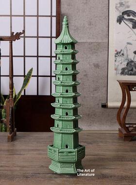 绿色办公摆件大型九层陶瓷塔书房假山园林装饰中式客厅简易水箱