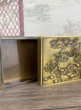 四方礼品麒麟做仿古桌面 复古书房摆件摆设墨盒文房四宝用品旧