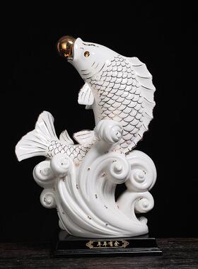 红色陶瓷鲤鱼摆件招财电视柜书柜酒柜现代装饰品创意乔迁开业送礼