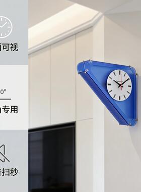压克力双面钟挂钟三角形挂钟转角墙面时钟壁挂双面静音钟表高级感
